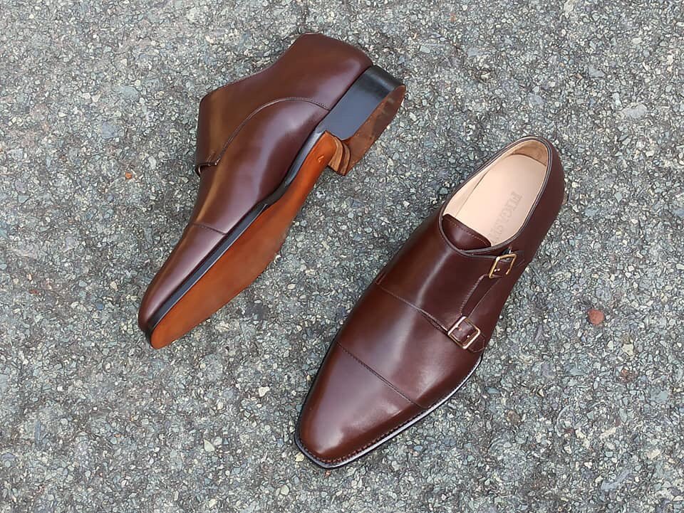 Handmade Mens Double monk Brown dress shoes, brown Oxford shoes for men