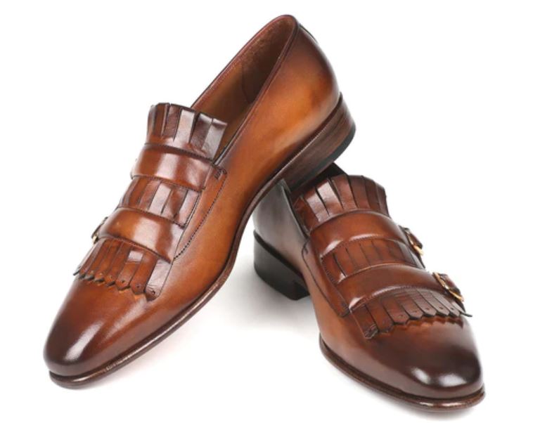 Handmade Mens Elegant brown Fringe Shoes, leather monk shoes for mens