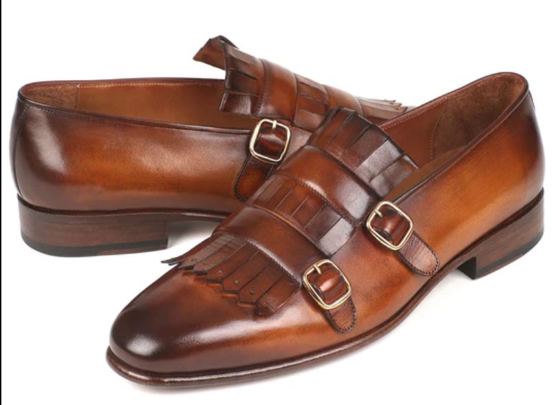 Handmade Mens Elegant brown Fringe Shoes, leather monk shoes for mens