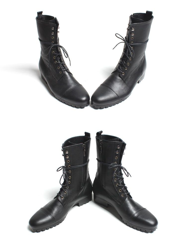 Handmade Mens Fashion Black Knee High Military Boots Men Black Combat Boots