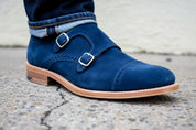 Handmade Mens Fashion Double Monk Party Shoes, Mens Style Royal Blue Shoes