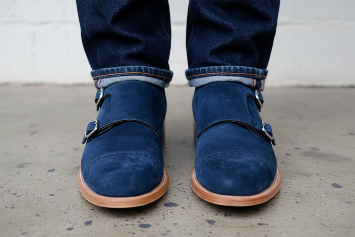 Handmade Mens Fashion Double Monk Party Shoes, Mens Style Royal Blue Shoes