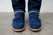 Handmade Mens Fashion Double Monk Party Shoes, Mens Style Royal Blue Shoes