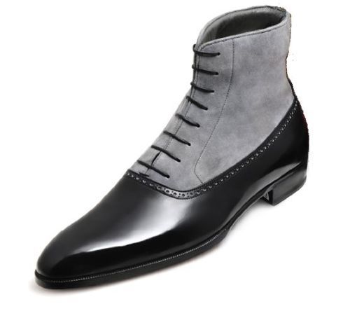 Handmade Mens Fashion Gray And Black Akle Boots, Men Suede Leather Boots