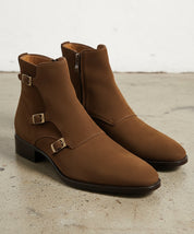 Handmade Mens Fashion Tan Brown Triple Monk Boots, Men Suede Leather Boots