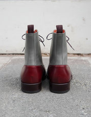 Handmade Mens Fashion Two Tone Ankle Boots, Men Casual Lace Up Brogue Boots - back-view