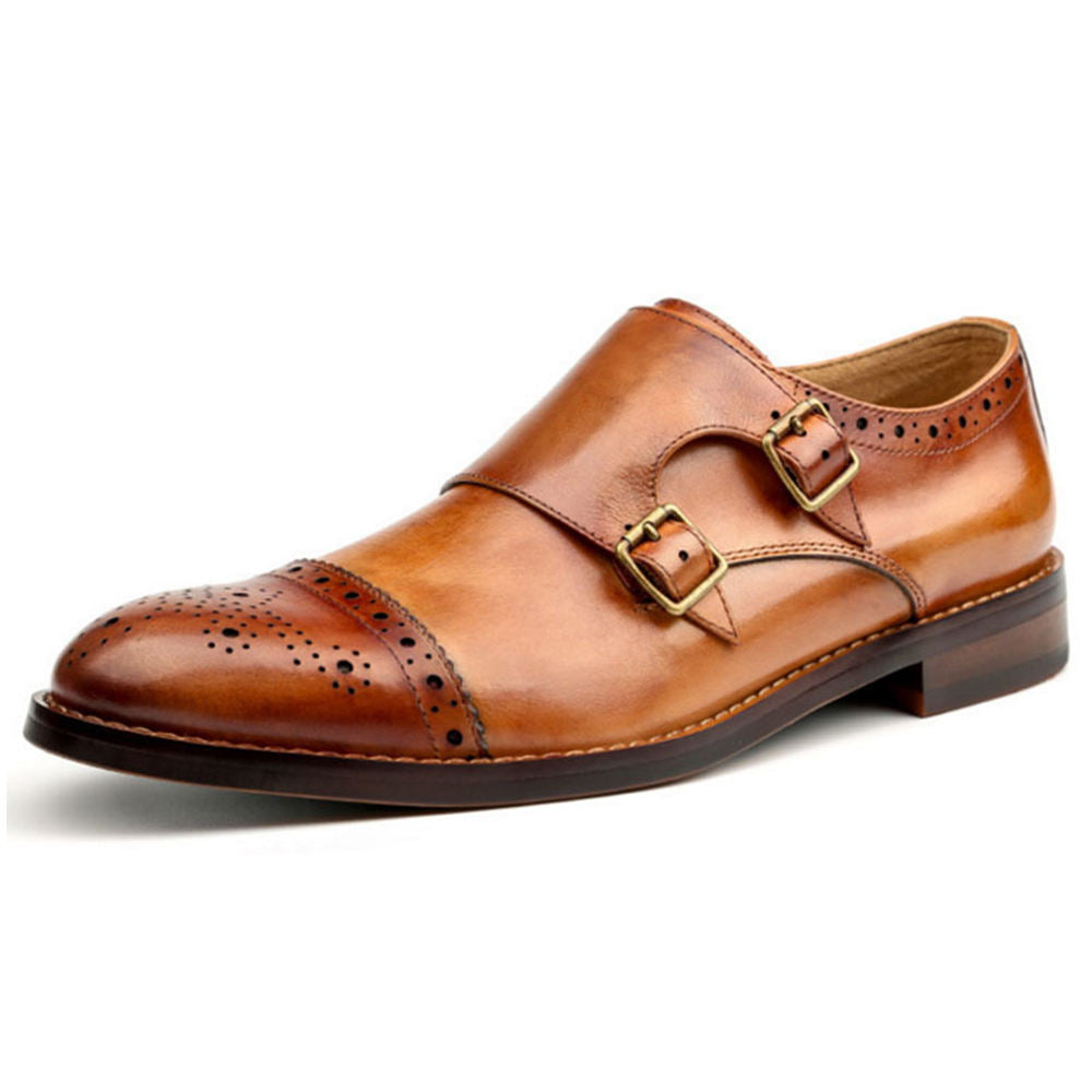 Handmade Men's Full Garin Leather Double Monk Strap Shoes