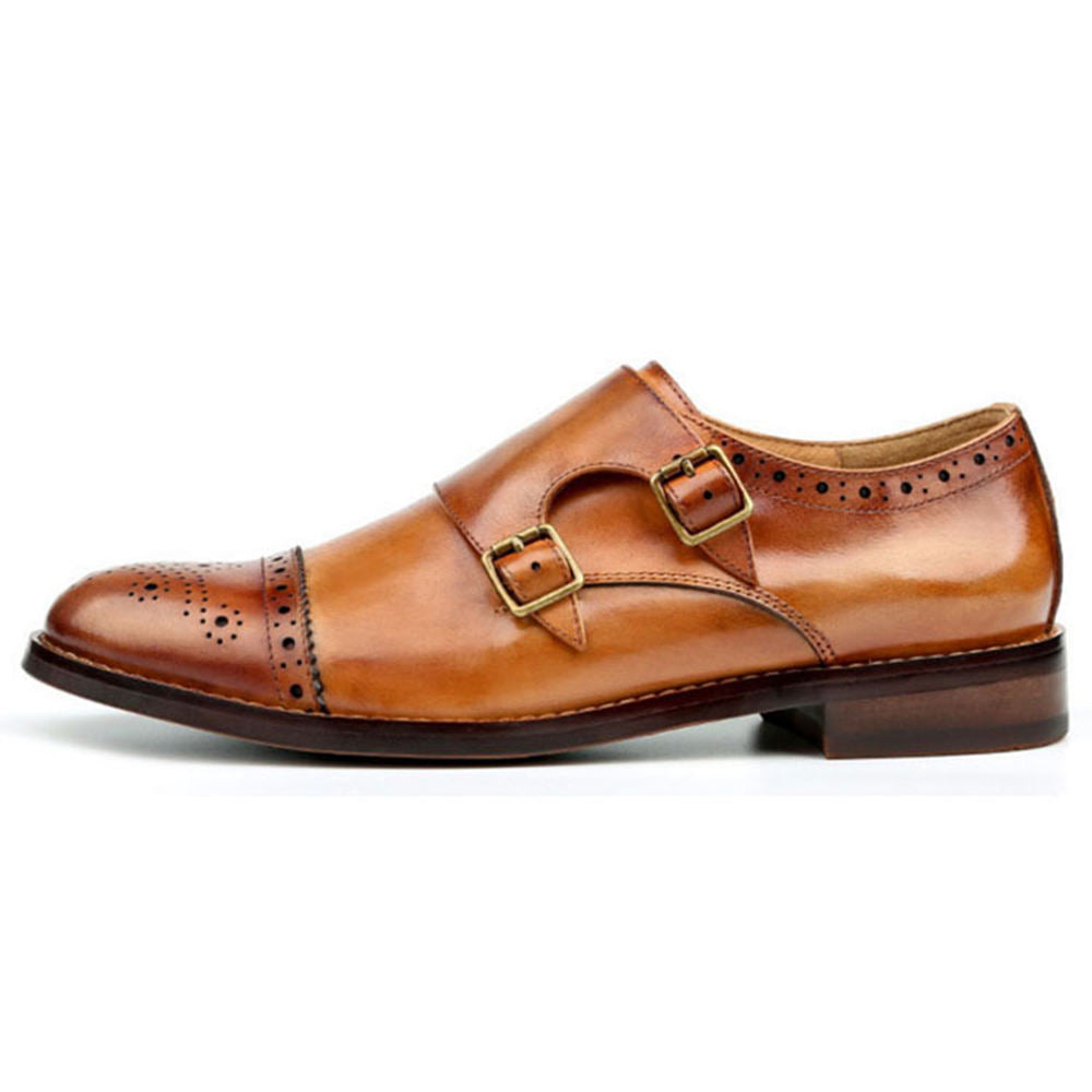 Handmade Men's Full Garin Leather Double Monk Strap Shoes