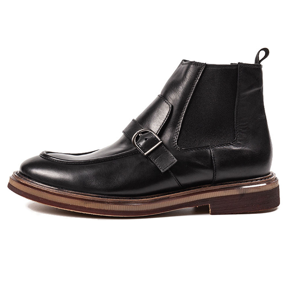 Handmade Men's Full Garin Leather Monk Strap Boots