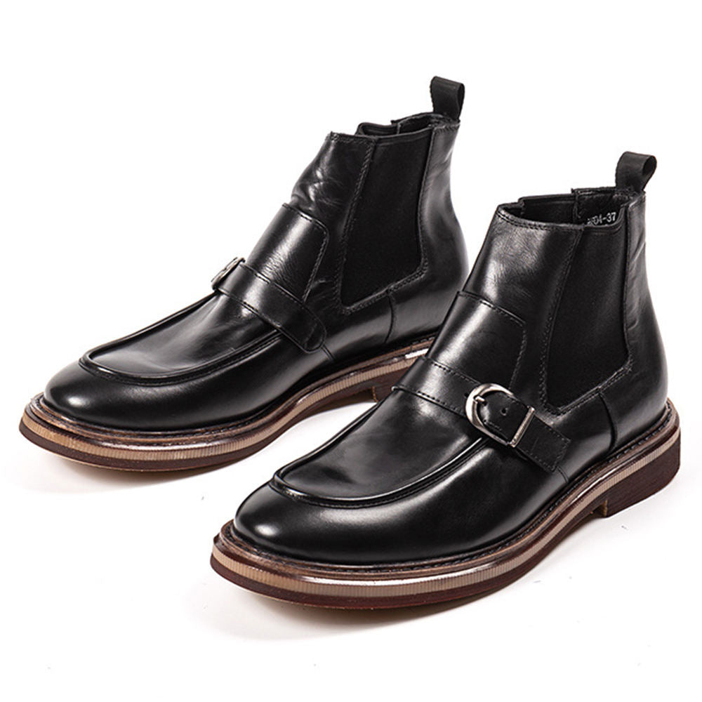 Handmade Men's Full Garin Leather Monk Strap Boots