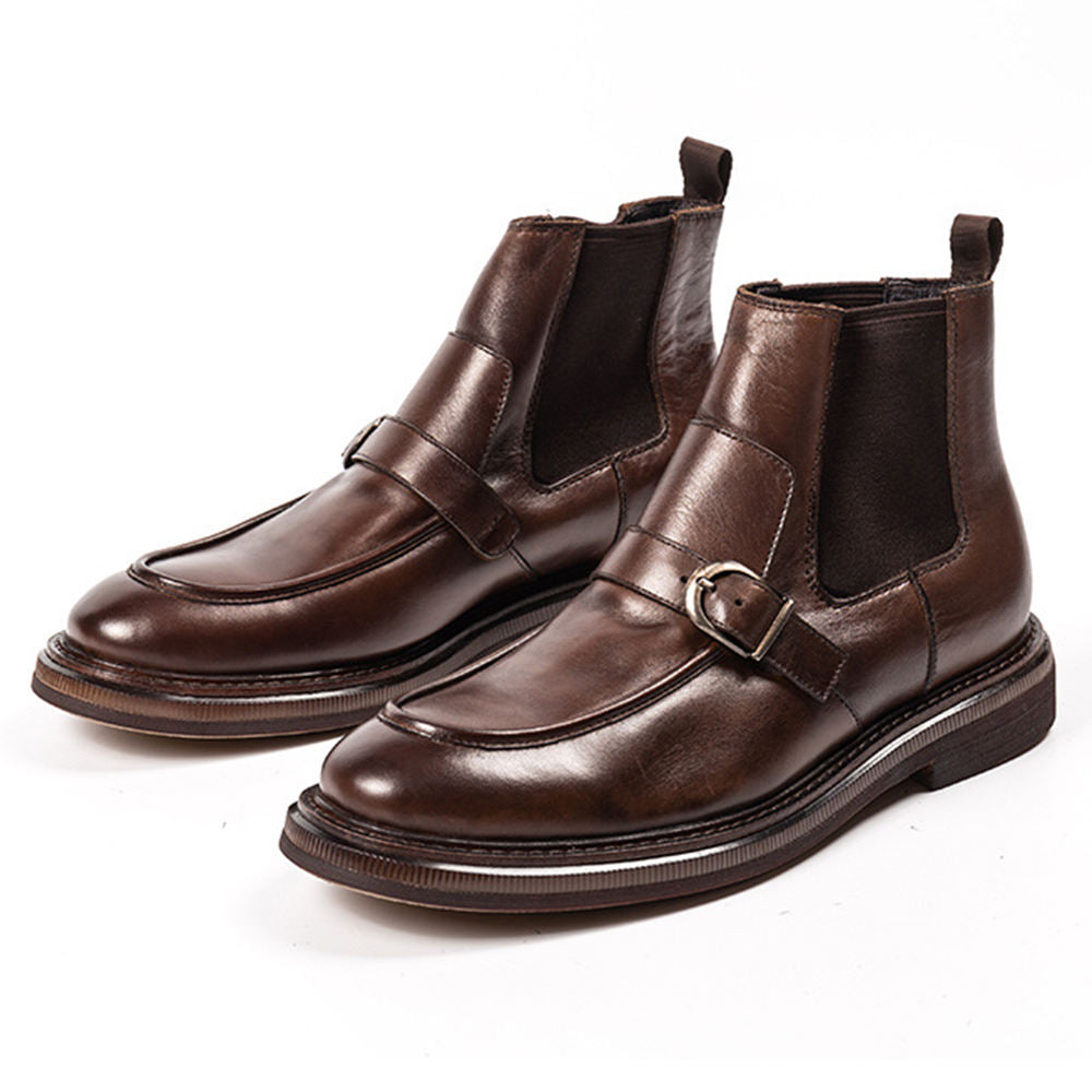 Handmade Men's Full Garin Leather Monk Strap Boots