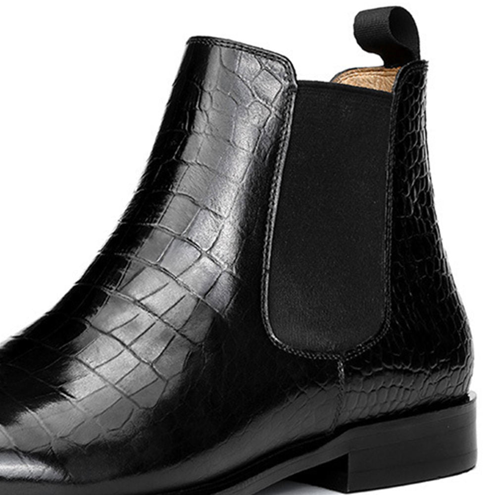 Handmade Men's Full Grain Crocodile Pattern Chelsea Boots