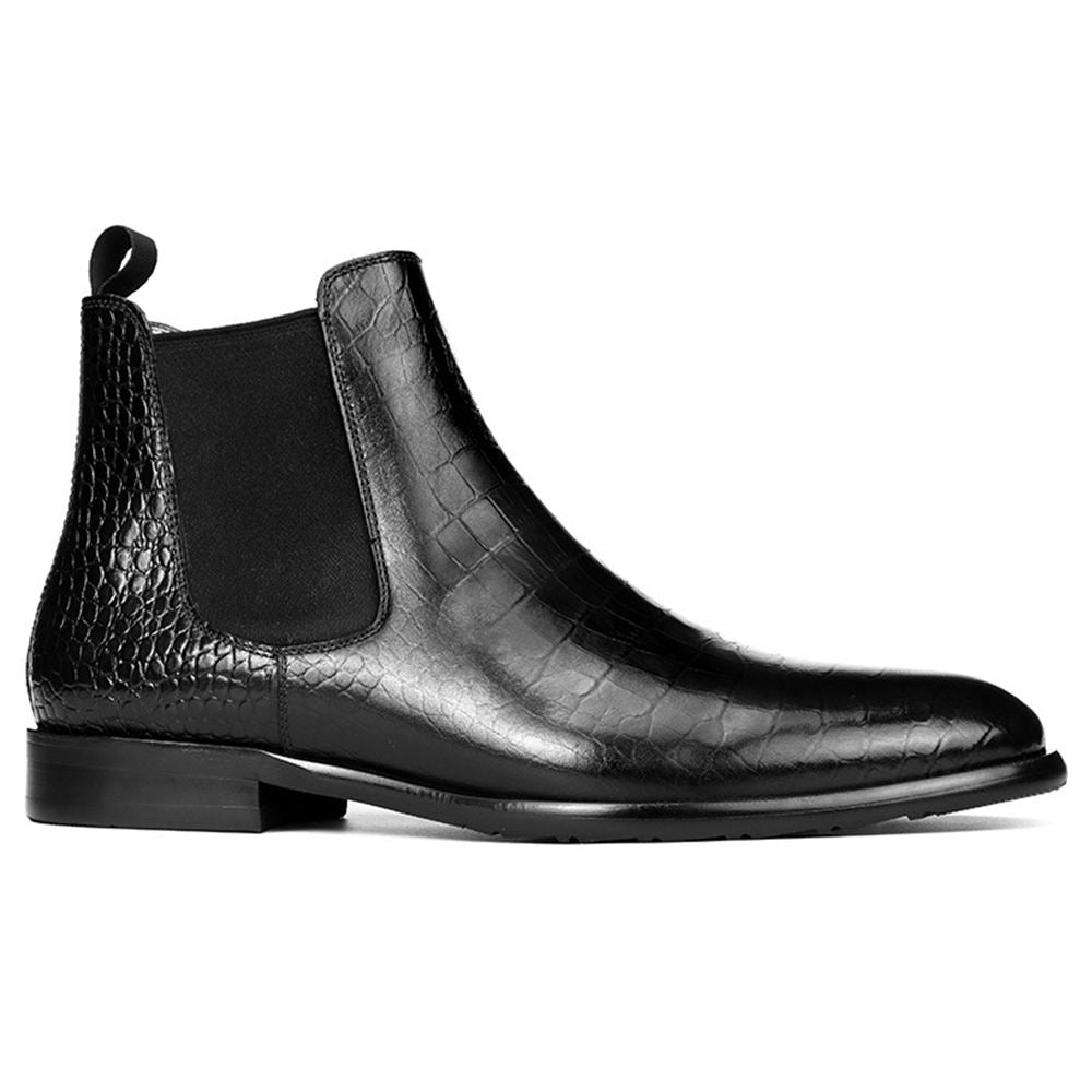 Handmade Men's Full Grain Crocodile Pattern Chelsea Boots