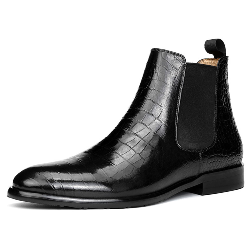 Handmade Men's Full Grain Crocodile Pattern Chelsea Boots