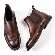 Handmade Men's Full Grain Leather Brogue Chelsea Boots - Image 6