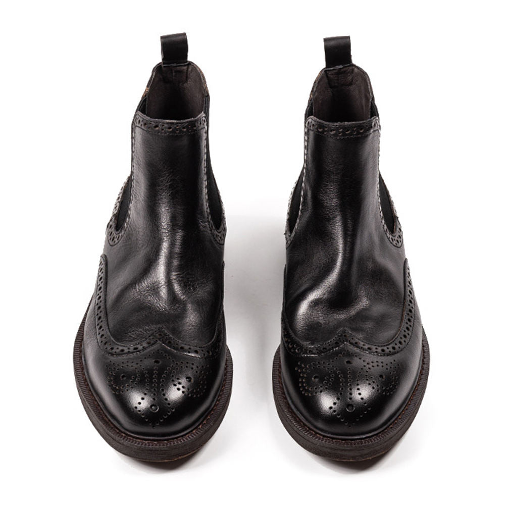 Handmade Men's Full Grain Leather Brogue Chelsea Boots - Image 5
