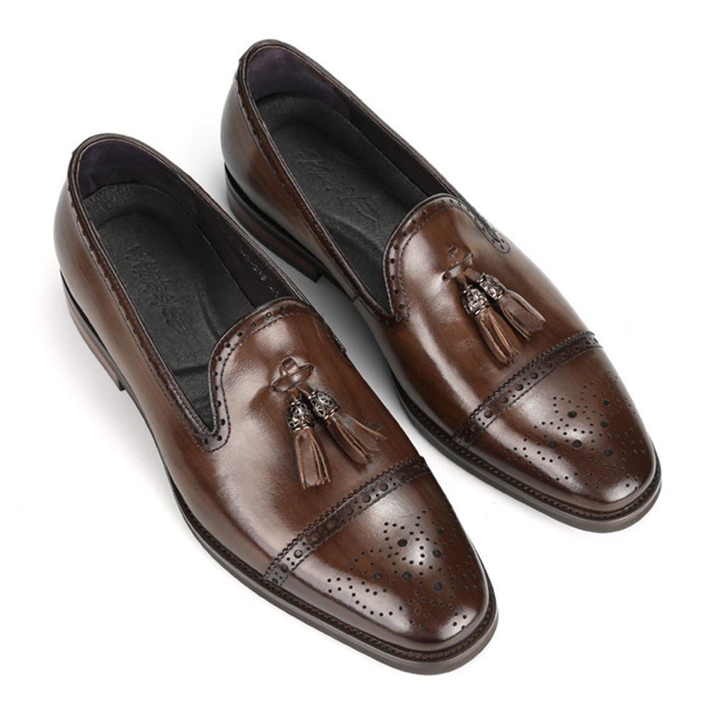 Handmade Men's Full Grain Leather Brogue Loafers