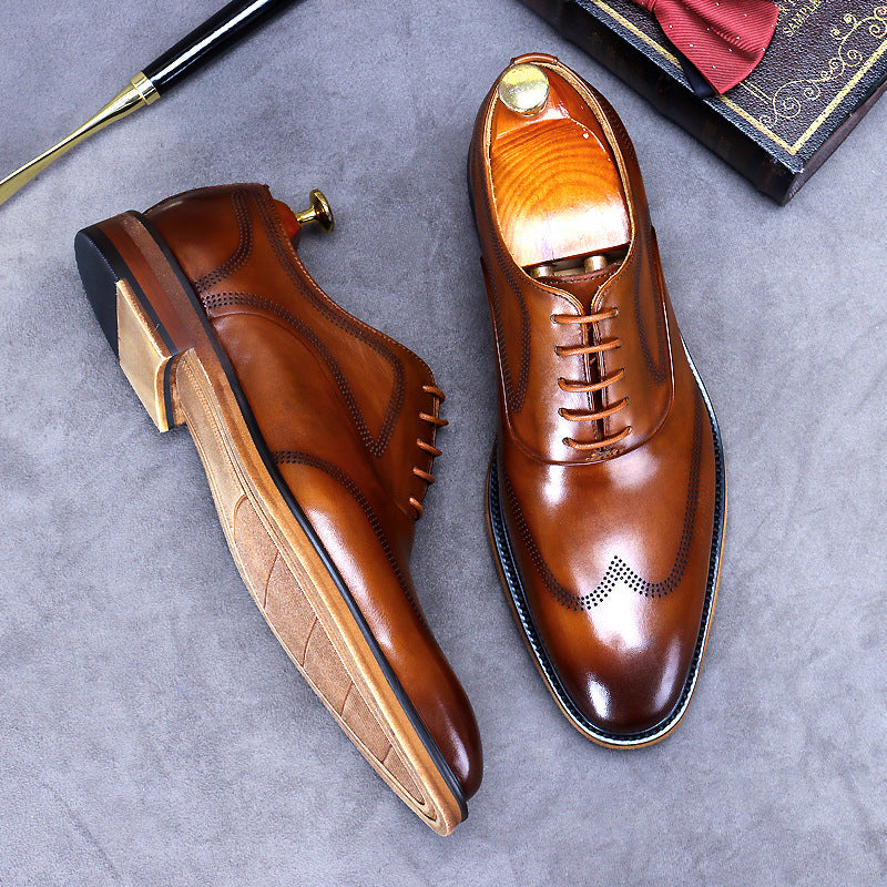 Handmade Men's Full Grain Leather Brogue Oxford Dress Shoes