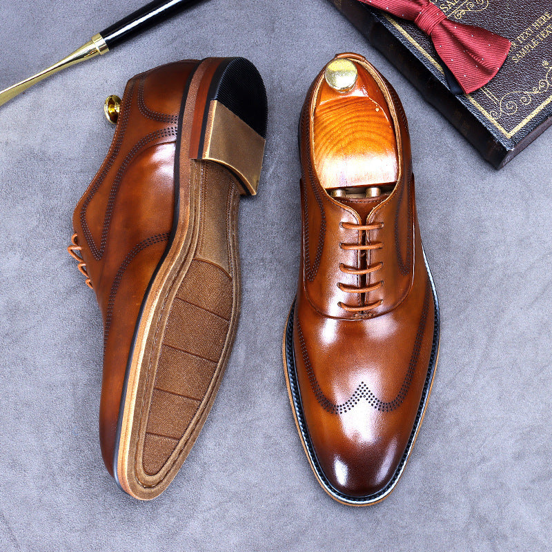 Handmade Men's Full Grain Leather Brogue Oxford Dress Shoes