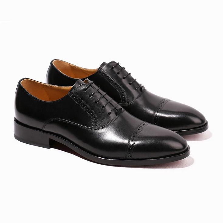 Handmade Men's Full Grain Leather Cap-Toe Oxford Shoes