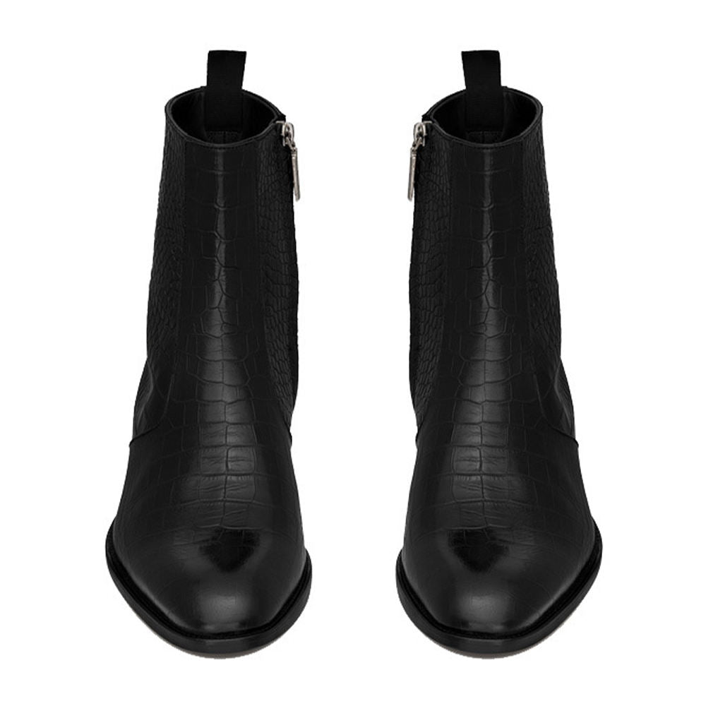 Handmade Men's Full Grain Leather Crocodile-pattern Ankle Boots - Image 2