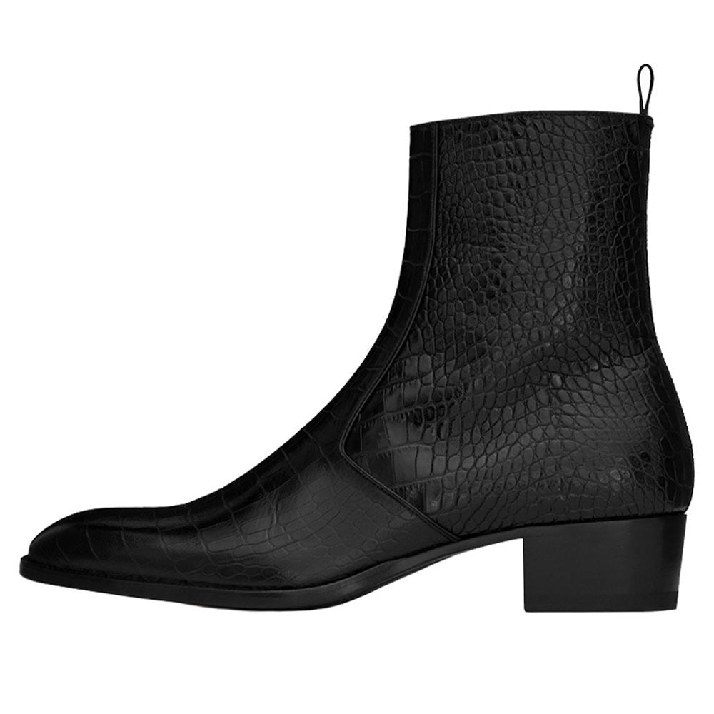 Handmade Men's Full Grain Leather Crocodile-Pattern Ankle Boots