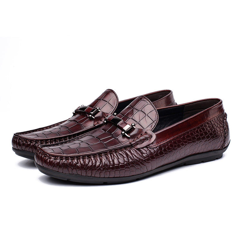 Handmade Men's Full Grain Leather Crocodile Pattern Loafers