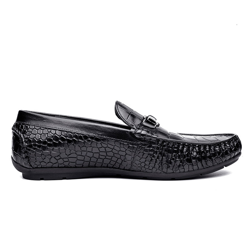 Handmade Men's Full Grain Leather Crocodile Pattern Loafers