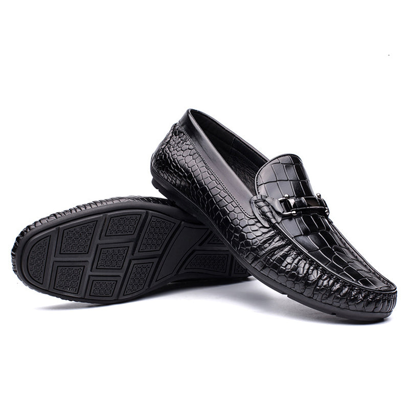 Handmade Men's Full Grain Leather Crocodile Pattern Loafers