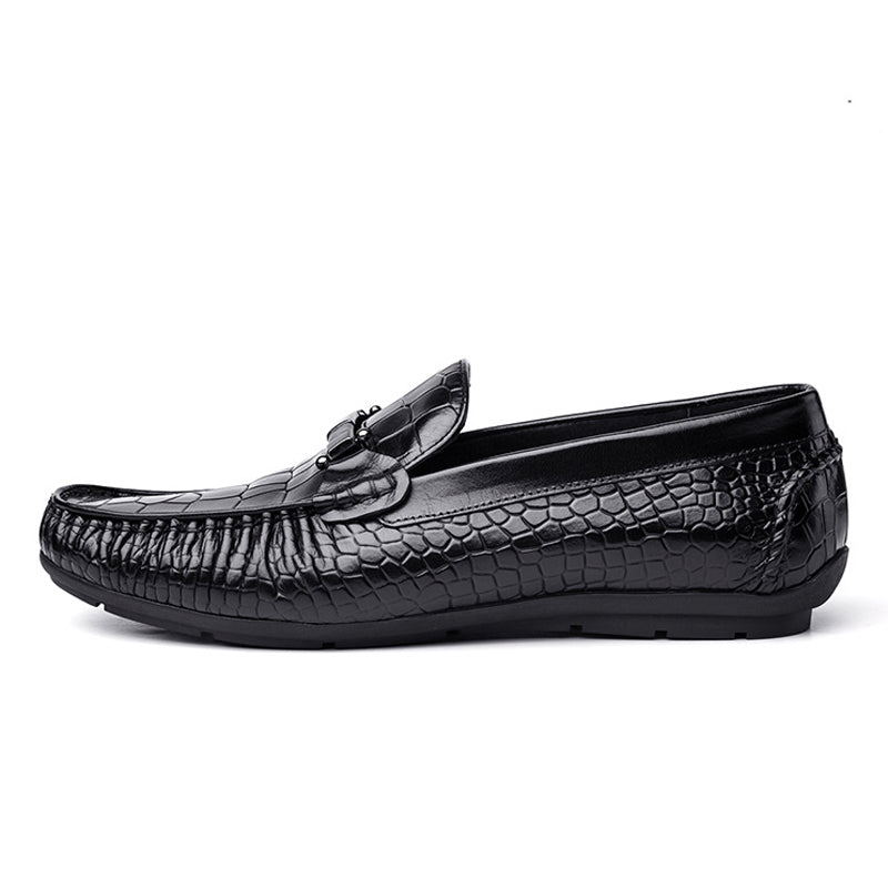 Handmade Men's Full Grain Leather Crocodile Pattern Loafers