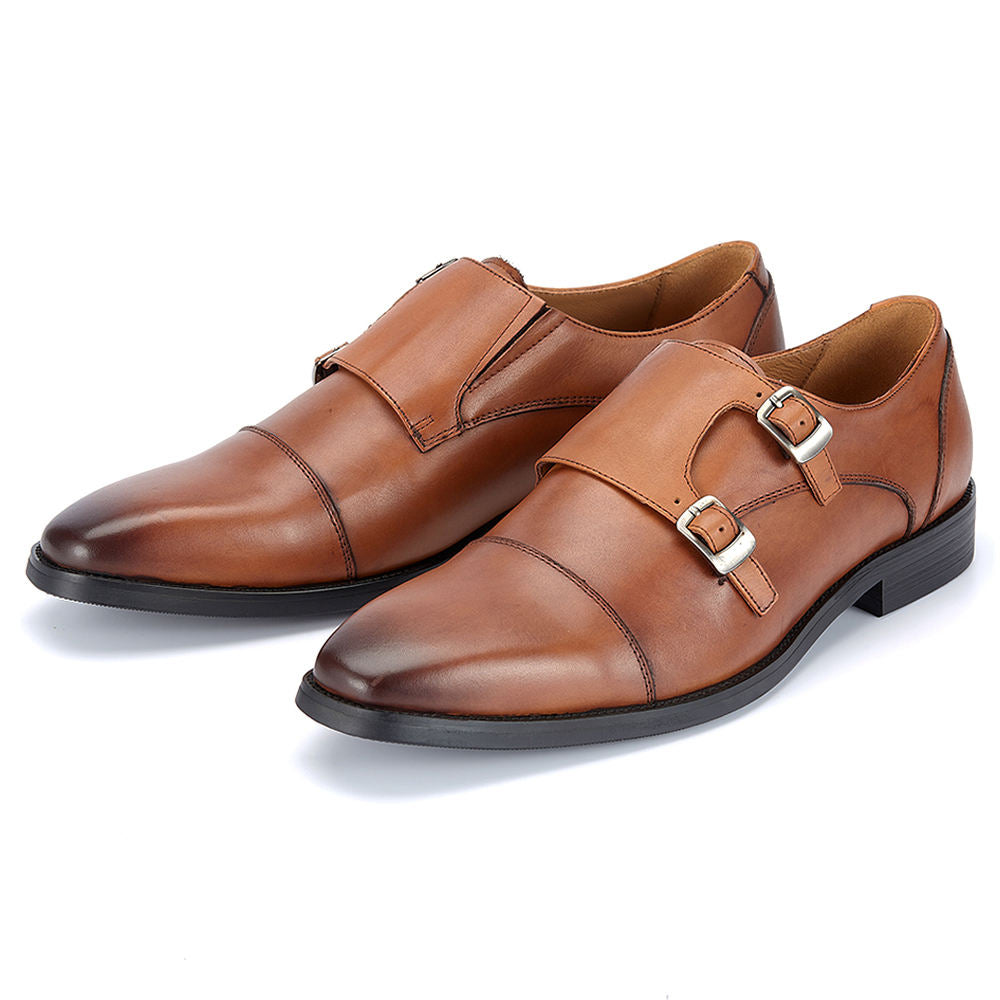 Handmade Men's Full Grain Leather Double Monk Dress Shoes