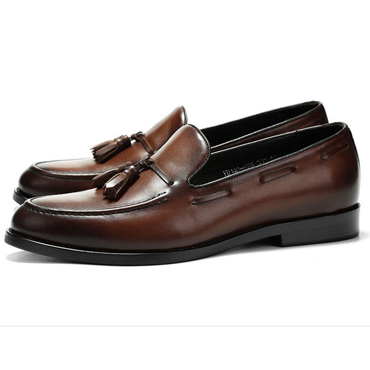 Handmade Men's Full Grain Leather Elegant Loafers - Image 4