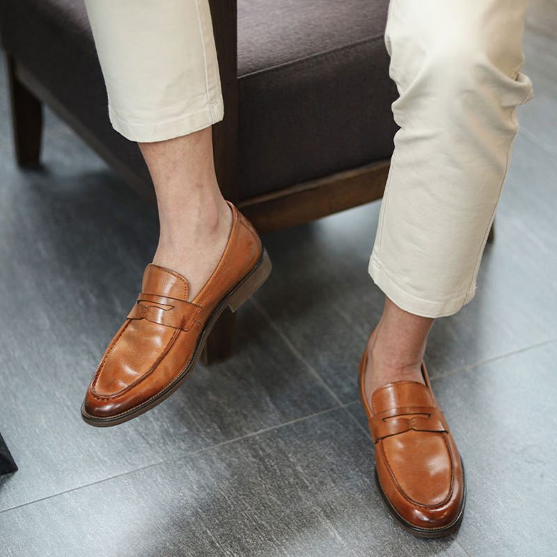 Handmade Men's Full Grain Leather Penny Loafer Shoes