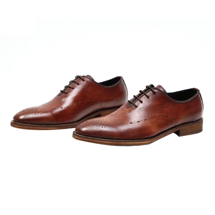 Handmade Men's Full Grain Leather Perforated Derby Dress Shoes