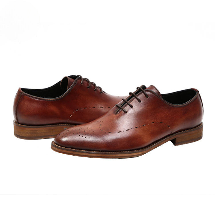 Handmade Men's Full Grain Leather Perforated Derby Dress Shoes