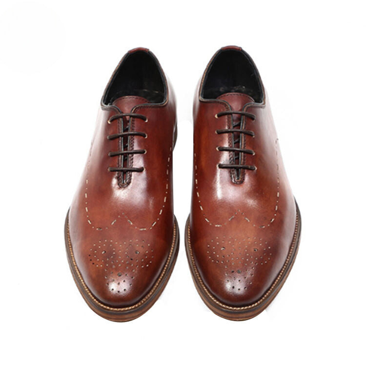 Handmade Men's Full Grain Leather Perforated Derby Dress Shoes