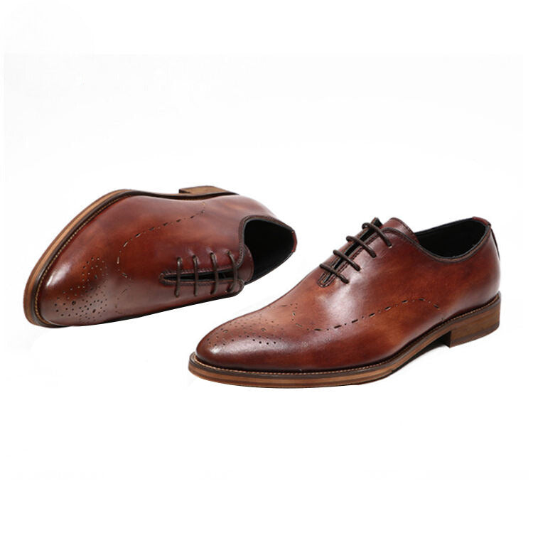 Handmade Men's Full Grain Leather Perforated Derby Dress Shoes