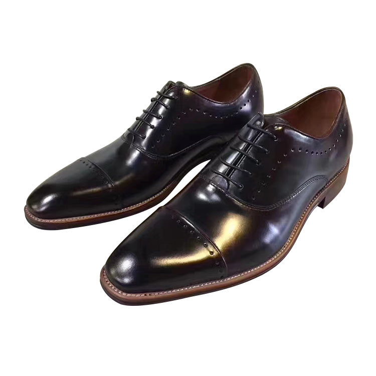 Handmade Men's Full Grain Leather Polished Cap Toe Shoes