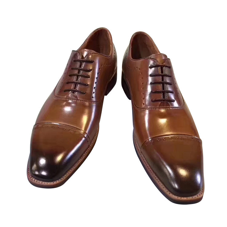 Handmade Men's Full Grain Leather Polished Cap Toe Shoes