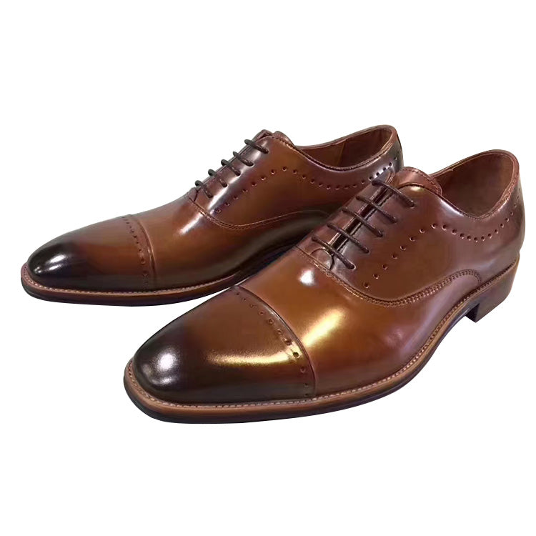 Handmade Men's Full Grain Leather Polished Cap Toe Shoes