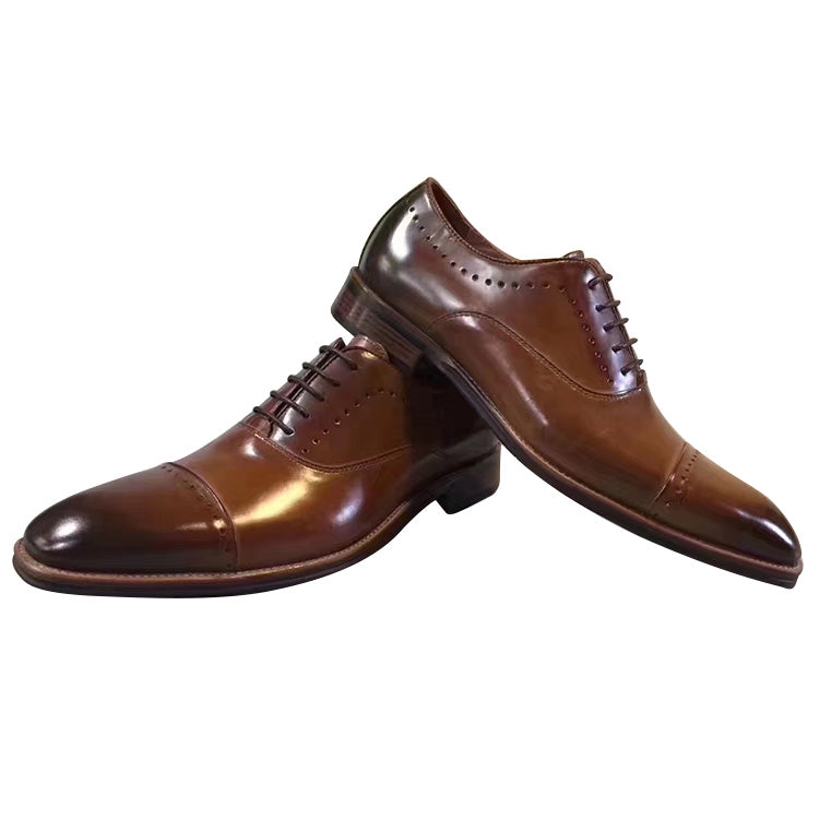 Handmade Men's Full Grain Leather Polished Cap Toe Shoes