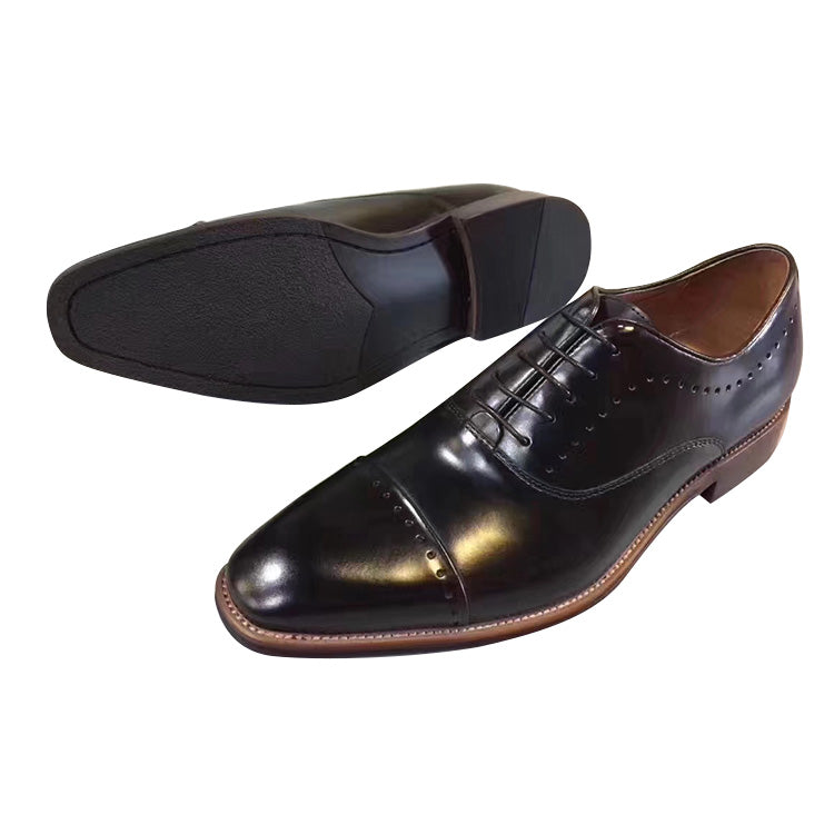 Handmade Men's Full Grain Leather Polished Cap Toe Shoes