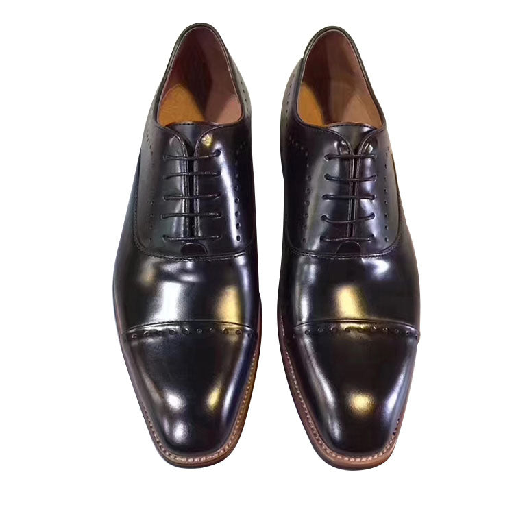 Handmade Men's Full Grain Leather Polished Cap Toe Shoes