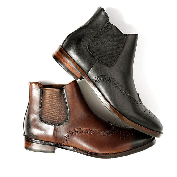 Handmade Men's Full Grain Leather Wingtip Chelsea Boots