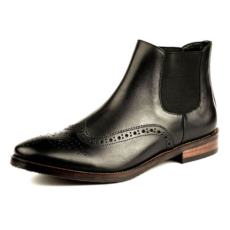 Handmade Men's Full Grain Leather Wingtip Chelsea Boots