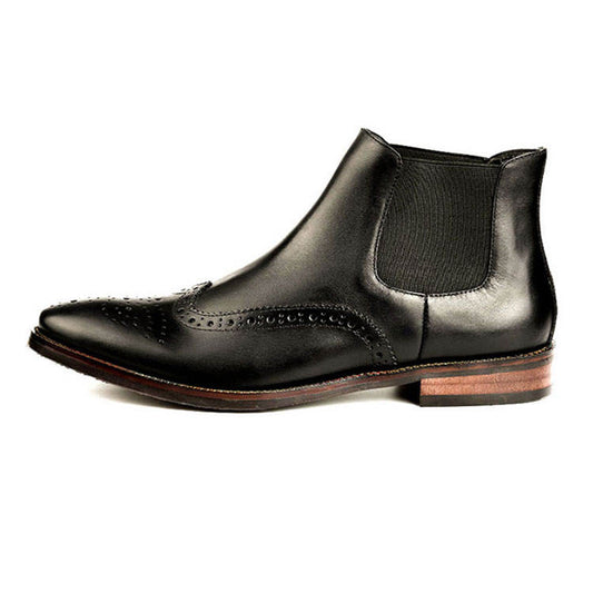 Handmade Men's Full Grain Leather Wingtip Chelsea Boots