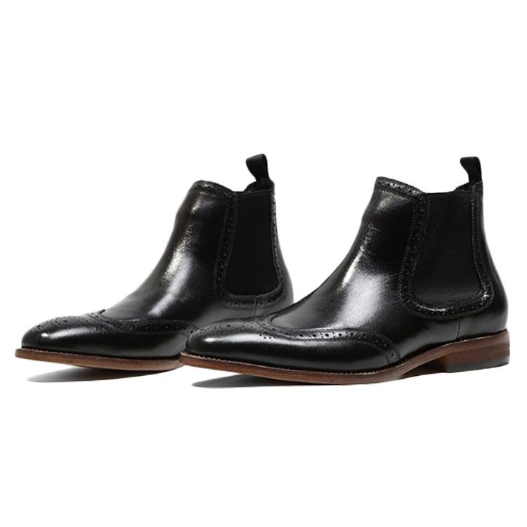 Handmade Men's Full Grain Premium Leather Brogue Chelsea Boots