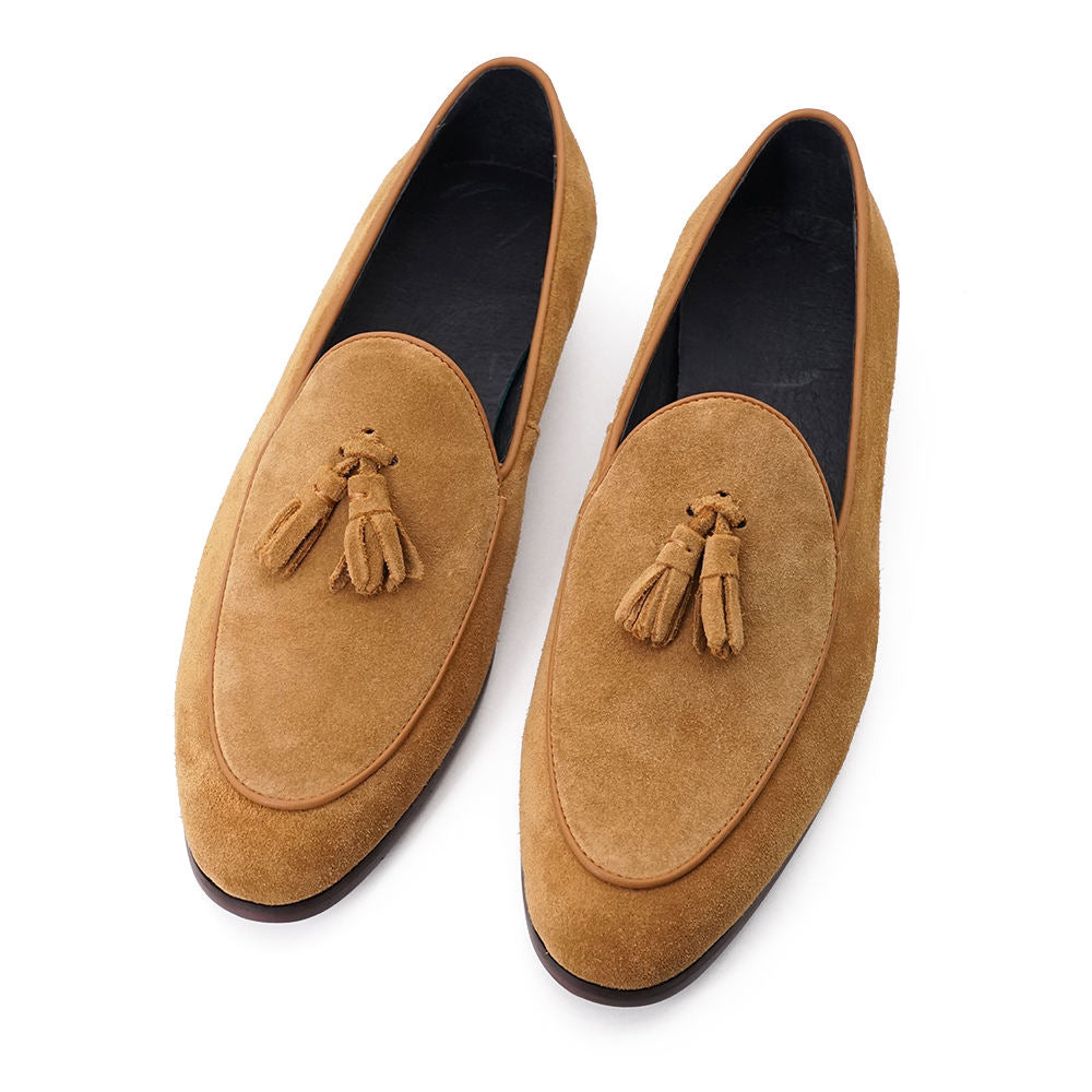 Handmade Men's Full Grain Suede Tassel Loafers - Elegant Casual Shoes