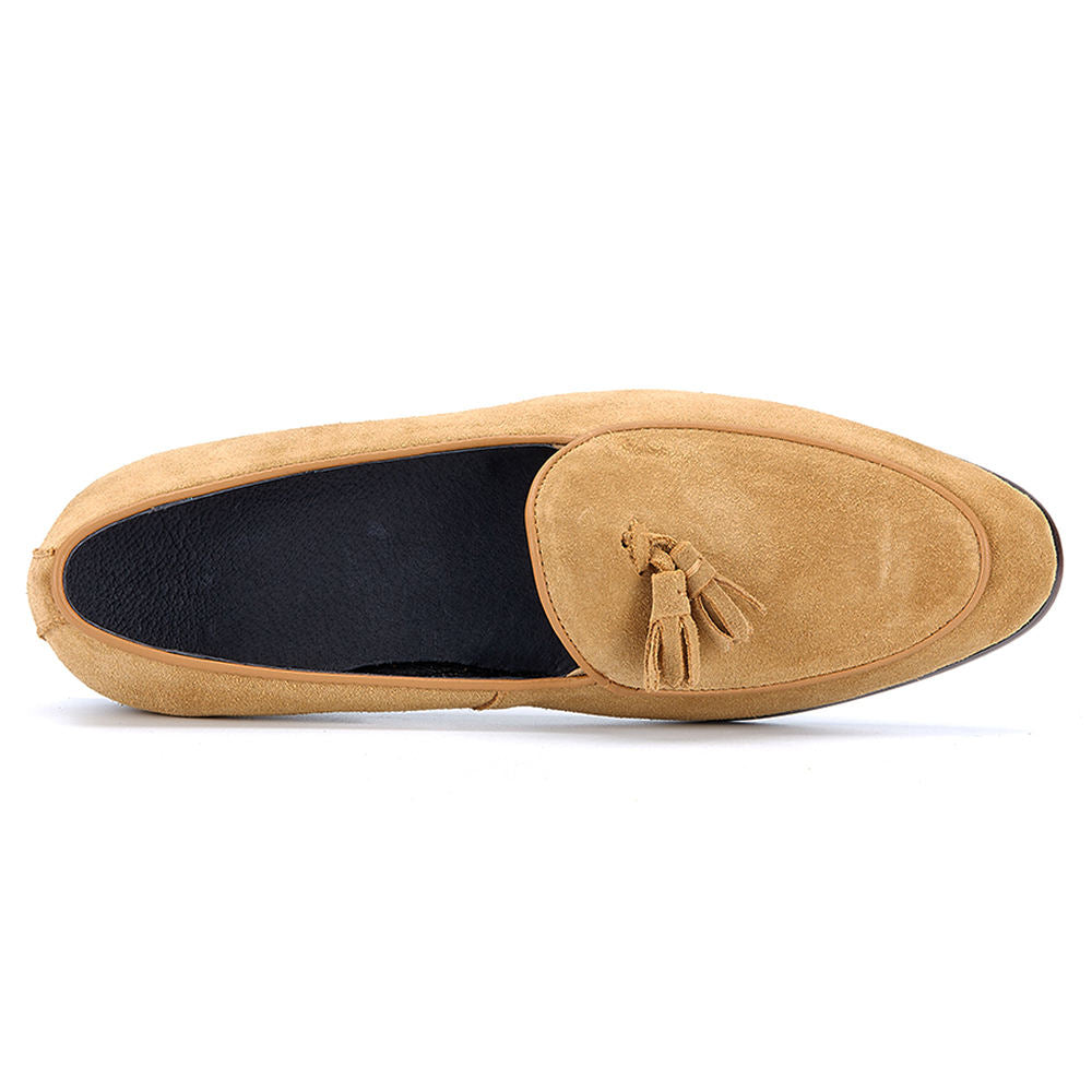 Handmade Men's Full Grain Suede Tassel Loafers - Elegant Casual Shoes