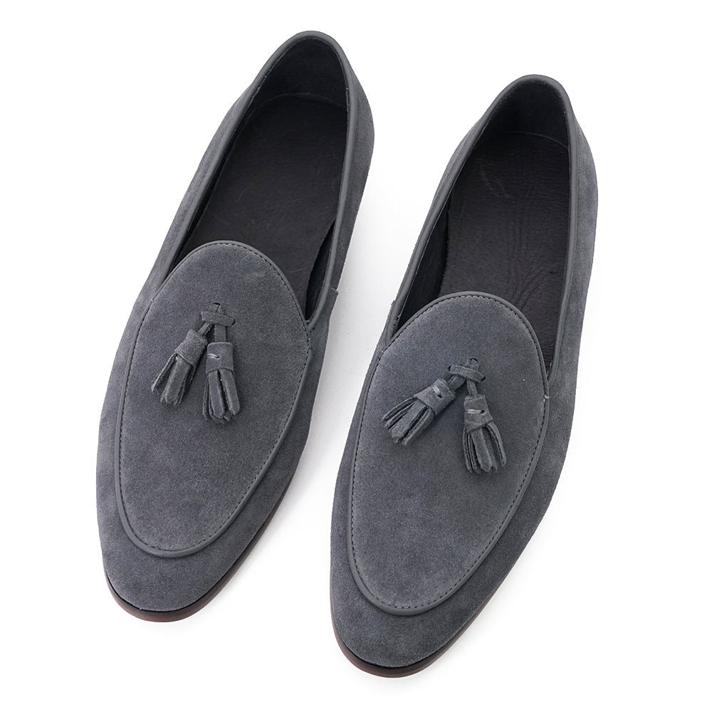 Handmade Men's Full Grain Suede Tassel Loafers - Elegant Casual Shoes